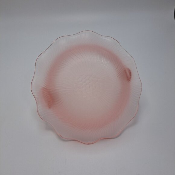 Mikasa Vintage Candy Dish Basket Pink Ribbed Handle Frosted Underside - Picture 2 of 5
